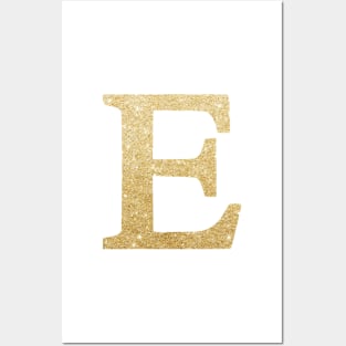 The Letter E Metallic Gold Sparkle Posters and Art